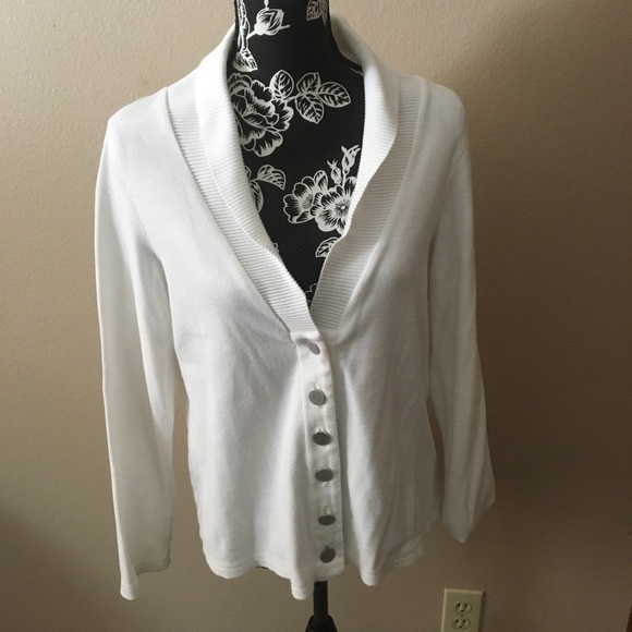 Rafaella Sweaters - RAFAELLA XL WHITE WITH BRUSHED NICKEL BUTTON DOWN 95% COTTON CARDIGAN